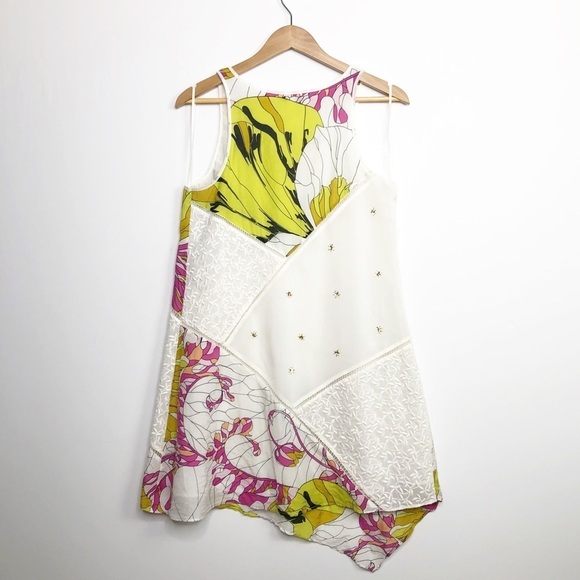 LEIFNOTES mixed media, sleeveless, asymmetrical, hem dress - Picture 5 of 8